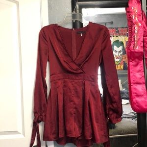 Burgundy silk romper